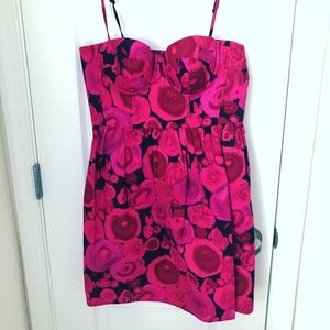 Pink + black floral mini dress!